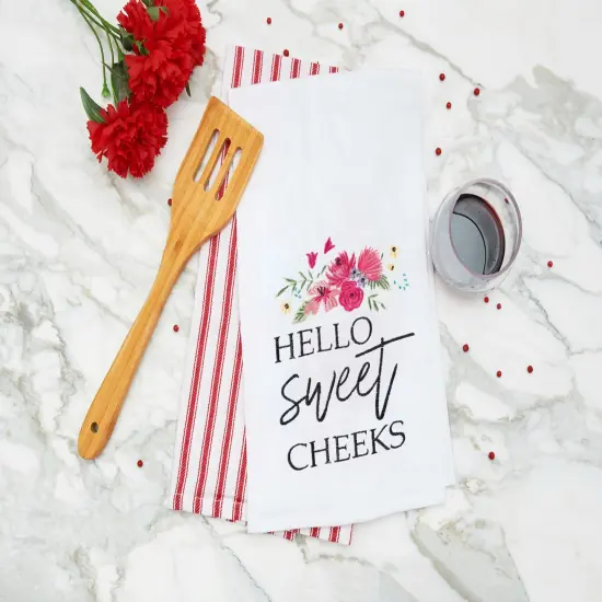 Valentine's Day "Hello Sweet Cheeks" Embroidered Flour Sack Kitchen Dishtowel {4}