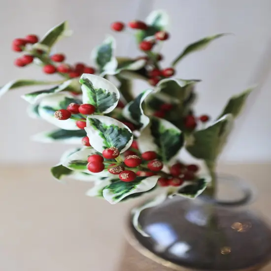 18" Variegated Faux Holly Stem {4}
