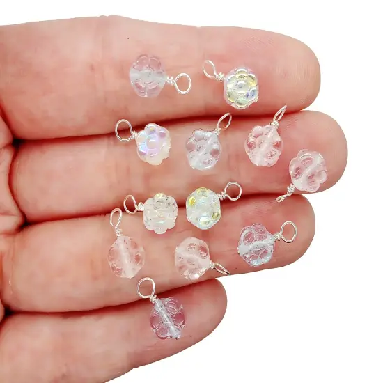 Pastel Flower Dangles, Translucent Pink Purple Blue Glass Bead Charms, 10 pieces, Adorabilities {3}