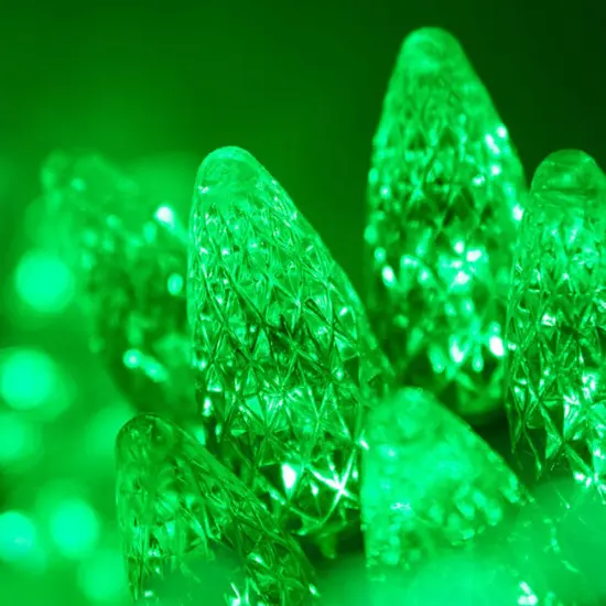 70 Green C6 LED Christmas Lights, Green Wire, 4" Spacing {2}