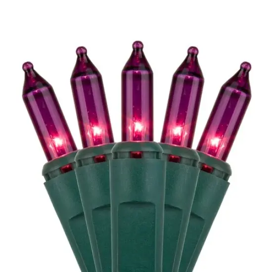 100 Purple Mini Lights, Green Wire, 6" Spacing {1}