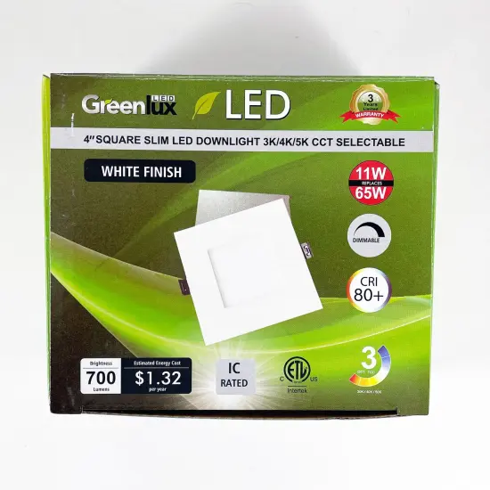 4in 11W LED Square Downlight 3K/4K/5K Selectable CCT Low Profile Dimmable - 65W Replacement Soft White {3}