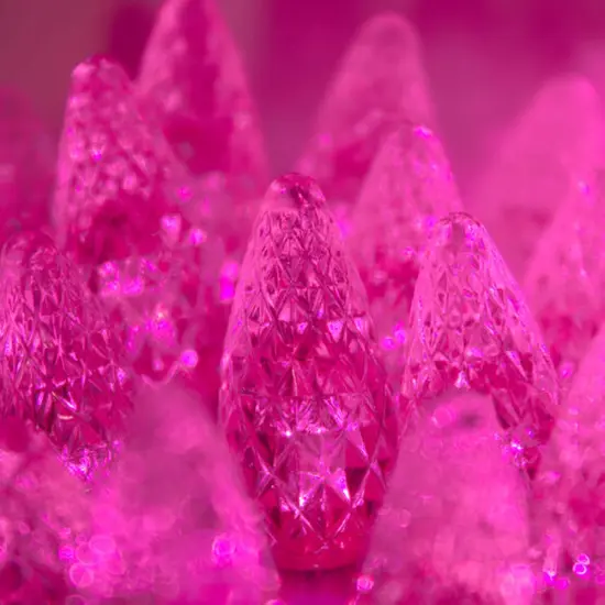 70 Pink C6 LED Christmas Lights, Green Wire, 4" Spacing {2}