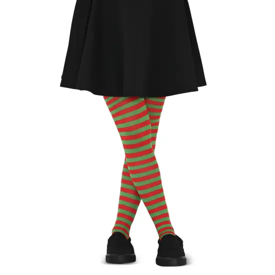 Red and Green Tights - Striped Nylon Christmas Elf Stretch Pantyhose Stocking Accessories for Every Day Attire and Costumes for Teens and Children {2}