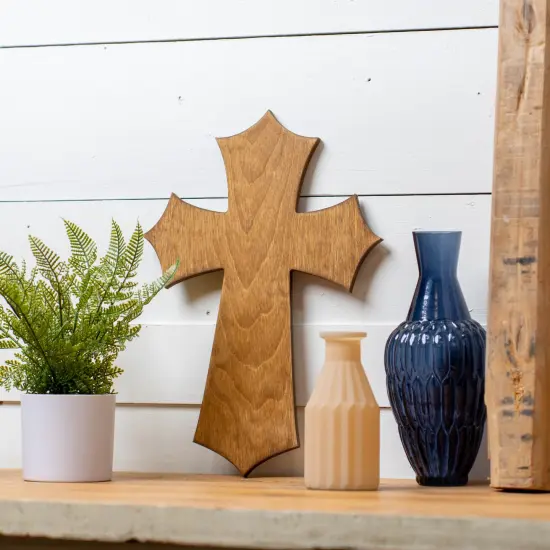 24 in. Unfinished Wooden Pointy Cross {5}