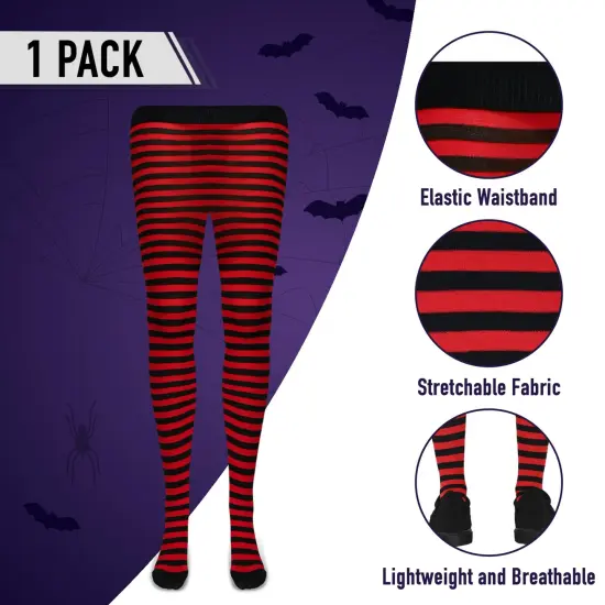 Black and Red Tights - Striped Nylon Stretch Pantyhose Stocking Accessories for Every Day Attire and Costumes for Teens and Children {3}