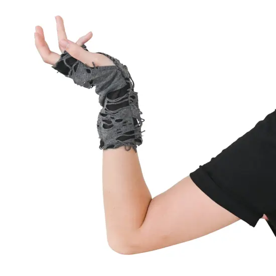 Punk Ripped Arm Warmers - Fingerless Long Sleeve Knitted Warmer Gloves Goth Accessories for Men and Women {2}