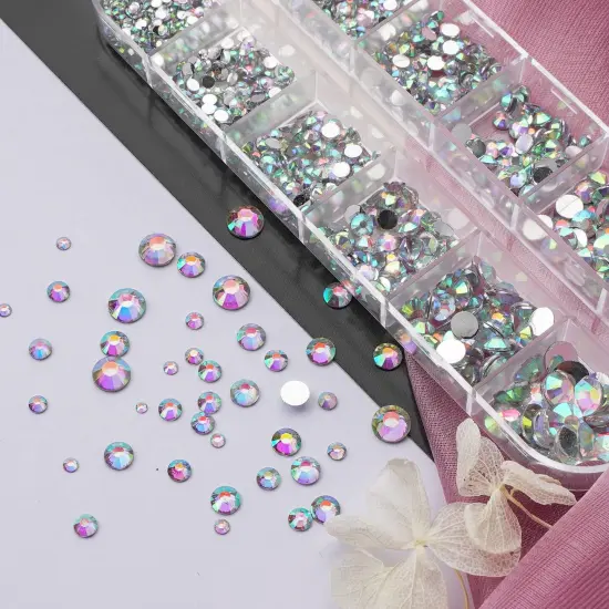 1820 Pieces Rhinestones Nail Gems, 12 Styles 3D Glass Crystals Charms Shiny Multi Shape Flatback Nail Rhinestones for Nail Art with Picker and Tweezers for DIY Nail Art {1}