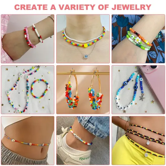 3400 Pieces 4mm Glass Seed Beads for Jewelry Bracelet Making Kit, Small Beads Friendship Bracelet Kit, Tiny Waist Beads Kit with Letter Beads and Elastic String, DIY Art Craft Girls Gifts. {5}