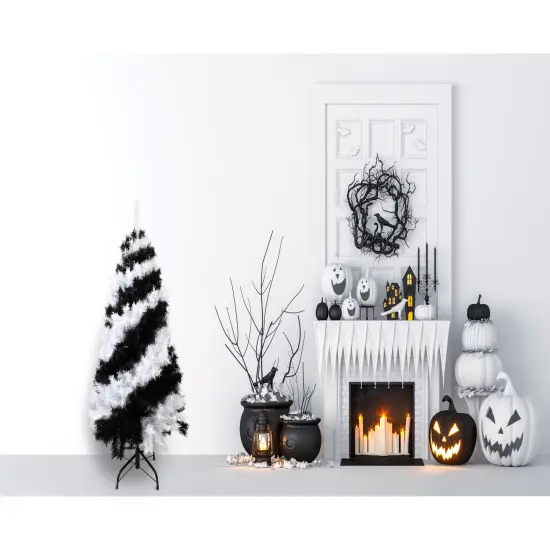Tree Buddees Black and White Swirl Halloween Tree - Unique Christmas Tree 4 Feet Tall Decoration {2}
