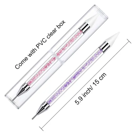 2 PCS Rhinestone Picker Dotting Pen, Dual-ended Rhinestone Gems Crystals Studs Picker Wax Pencil Pen Crystal Beads Handle Manicure Nail Art DIY Decoration Tool (Pink Purple) {4}