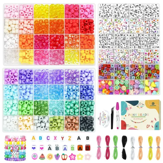 48 Colors Pony Beads Friendship Bracelet Kit Letter Beads Heart Beads for Jewelry Making, DIY Arts and Crafts Gifts Toys for Girls and Adults {2}