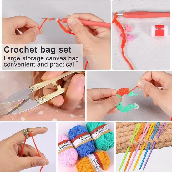 Crochet Kit with Step-By-Step Video Tutorials，Premium Bundle Includes 12 Roll X50Yard Acrylic Yarn Balls, 12 Crochet Hooks, Crochet Bag and All Accessories Kit, Crochet Kit for Beginners Crochet Kit-12Colors {7}