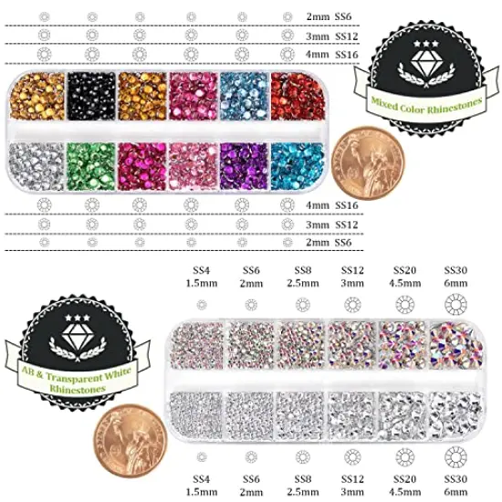 4520 Pieces Two Packs of Flatback RhinestonesColorful Nail Art Rhinestones Flatback Crystal Colorful+AB+Transparent White Rhinestone with Picker Pencil and Tweezer For Nail Art and Decoration {1}