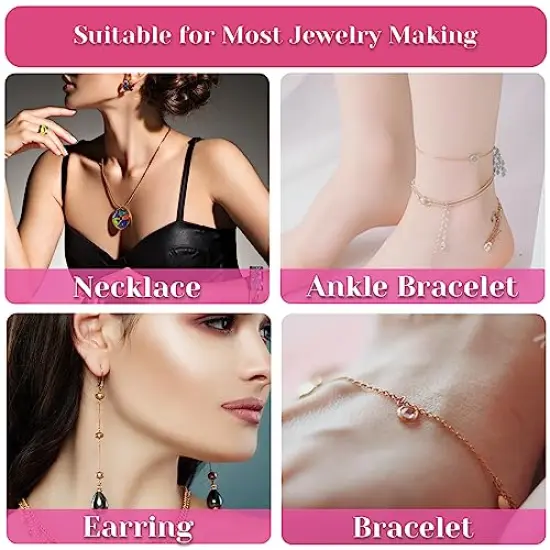 60 FT Chains for Jewelry Making, Jewelry Making Chains for Necklace with Pliers, Open Jump Rings and Lobster Clasps for Making Jewelry DIY Necklace Bracelet Anklet, 6Colors 2mm {3}
