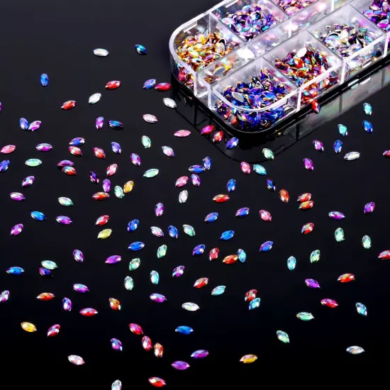 1200 Pieces 12 Colors Shiny Nail Rhinestones Horse Eye Rhinestones Flat Back Nail Gems Decorations Supplies with Box {4}