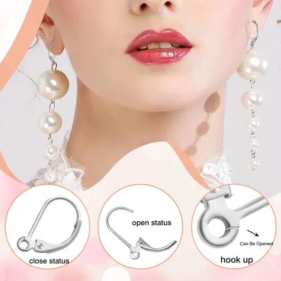 8 Pieces 925 Sterling Silver Leverback French Earring Hooks Hypoallergenic Dangle Earwire Findings 16x9mm with Jump Rings for Jewelry Making {4}