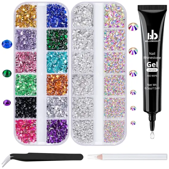1 Tube of 15ml Gel + Colorful Gems + Flat-back Round Glass Crystals With Pickup Tools {2}