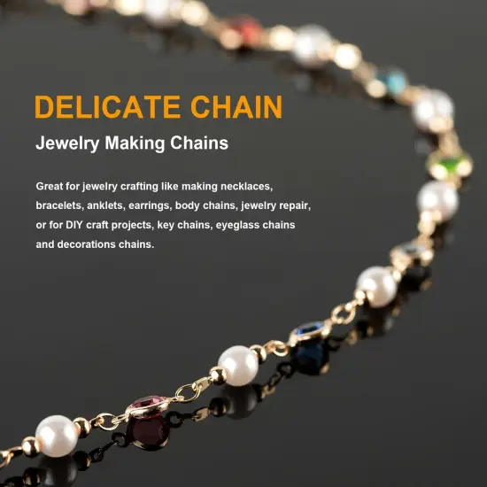 3M Artificial Pearl Chains for Jewelry Making, Mixed Color Rhinestone Jewelry Chains Bulk with Jump Rings and Lobster Clasps Jewelry Supplies Findings {5}