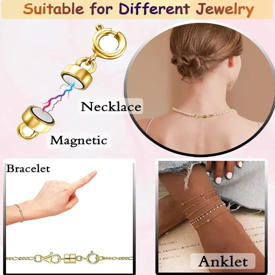 Clysoru Magnetic Necklace Clasps and Closures 14k Gold and Silver Beads Chain Extender Necklaces Bracelet Safety Magnetic Locking Jewelry Clasp Converter（3 Gold+3 Silver) {4}
