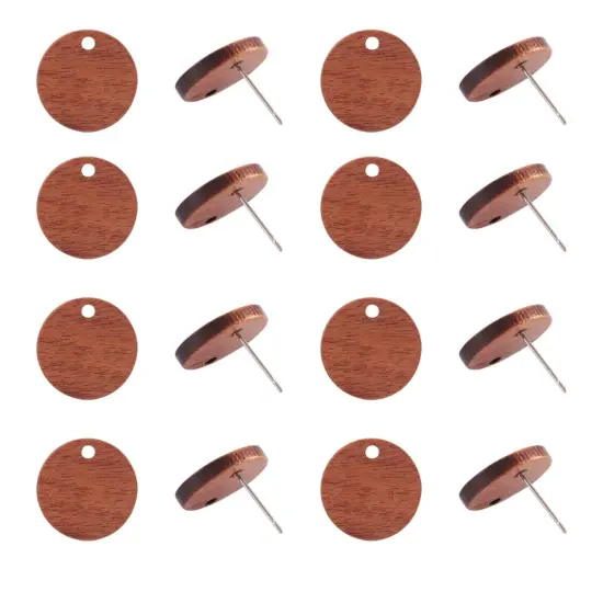 20 Pairs Walnut Wood Flat Round Shape Earring Findings 15mm Coconut Brown Dangle Stud Pendants with 304 Stainless Steel Pin for DIY Wooden Earrings Making {2}