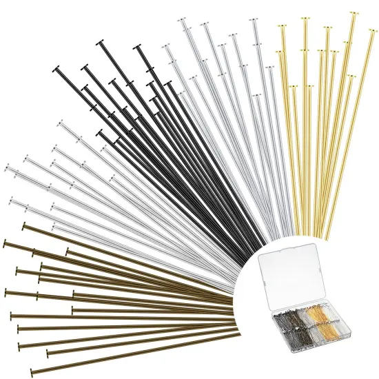 500 PCS Flat Head Pins for Jewelry Making 2 Inch Straight Head Pins Metal End Headpins DIY Head Pin Findings with Plastic Box for Craft Earring Bracelet Necklace Pendant Supplies (Mixed Colored) {2}