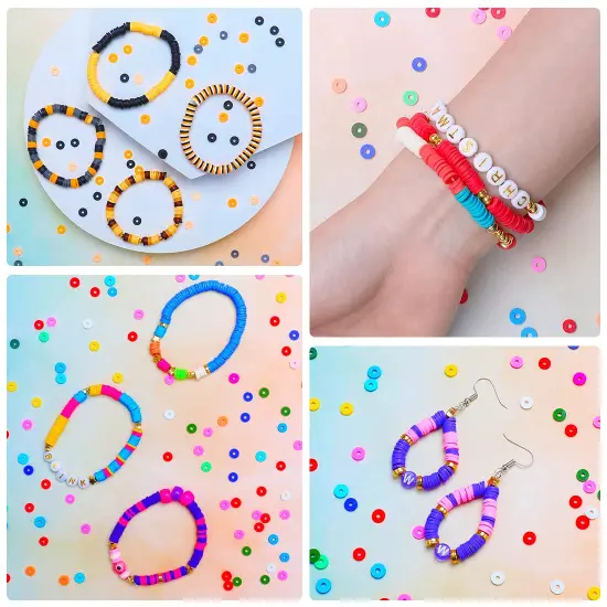 6000+ Pieces Multicolor for Jewelry Making, Heishi Beads, Elastic Strings, Clay Beads for Bracelets Making - Perfect Crafts Gift Set. {4}