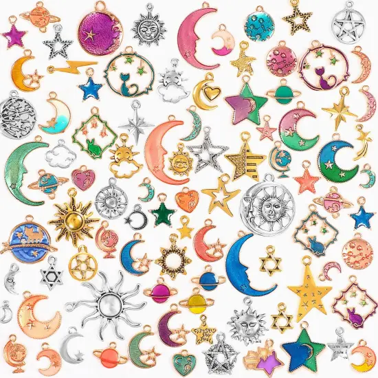 120 Pieces Mixed Sun Star Moon Charms Jewelry Making Gold Enamel Charm Pendants for DIY Necklace Bracelet Making Supplies {2}