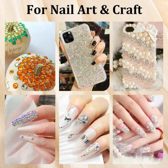 Flatback Face Gems Kits for Makeup with Glue, Round Glass Crystal AB & Clear Gems, Beige & White Pearls & 4 Colors Cosmetic Chunky Glitter with Dotting Tools, Eye Jewels for Body Make-up, Nail Art {3}