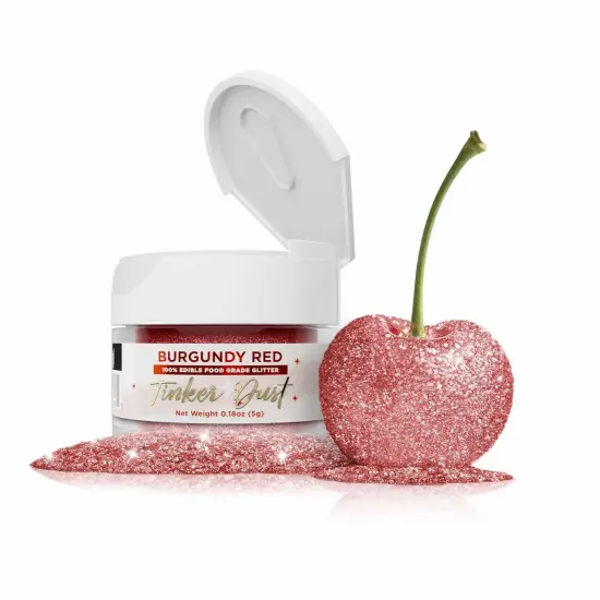 Bakell - Burgundy Red Tinker Dust Edible Glitter (5g, 1x Jar) for Food, Desserts, and Beverages! {1}
