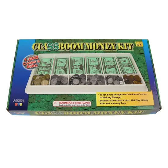 Classroom Money Kit - Set of 1,000 Bills & Coins - Storage Tray and Lid {3}