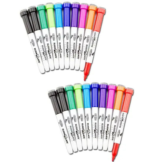 Dry Erase Student Markers with Erasers, Fine Point, Assorted Colors, 10 Per Pack, 2 Packs {1}