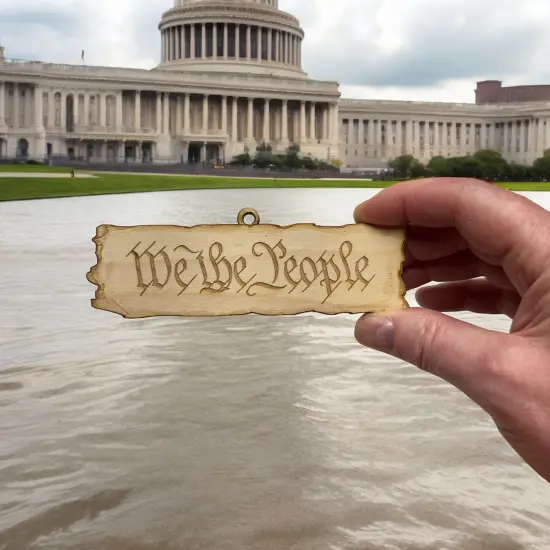 Ornament - We the People - Raw Wood 5x2in {2}
