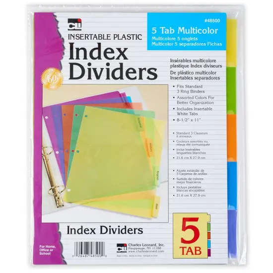 Index Dividers, 5-Tab, Assorted Colors, 5 Per Pack, 12 Packs {2}
