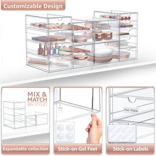 Sorbus 16 Drawers Acrylic Organizer for Makeup, Organization and Storage, Art Supplies, Jewelry, Stationary - 4 Pcs Clear Stackable Storage Drawers {4}