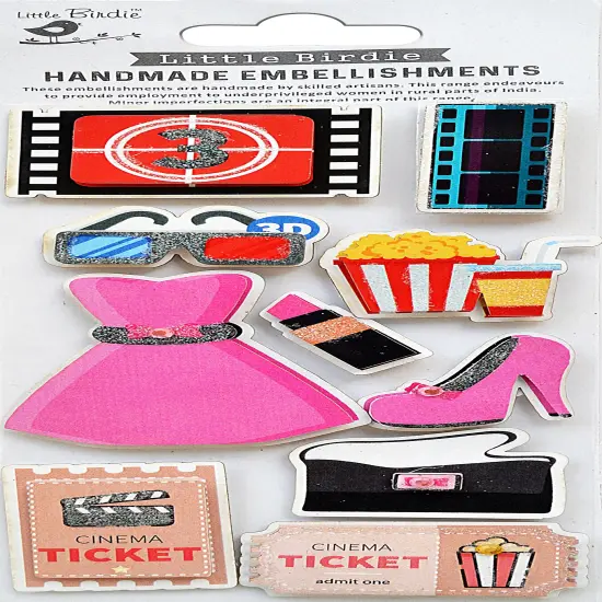 Little Birdie 3D Embellishments 10/Pkg-To The Cinema {1}