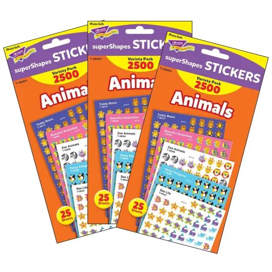 Animals superShapes Stickers Variety Pack, 2500 Per Pack, 3 Packs {1}