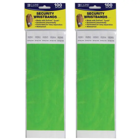 DuPont&trade; Tyvek&reg; Security Wristbands, Green, 100 Per Pack, 2 Packs {1}
