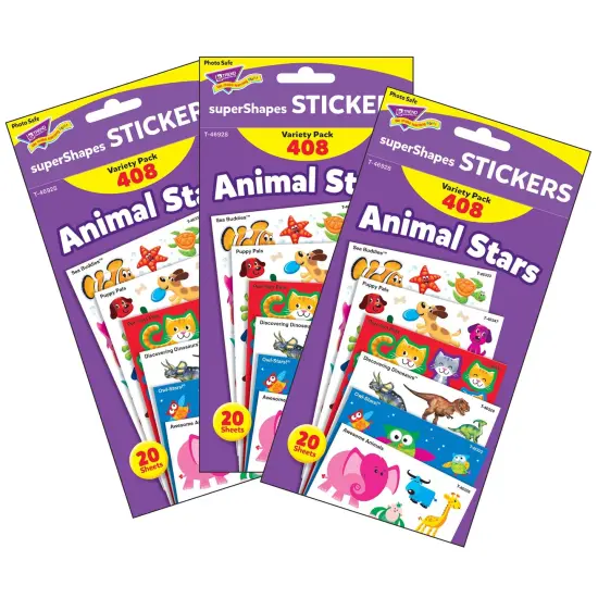 Animal Stars superShapes Stickers-Large Variety Pack, 408 Per Pack, 3 Packs {1}