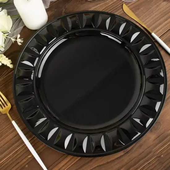 BLACK 6 Round 13" Plastic CHARGER PLATES Bejeweled Rim Design {4}