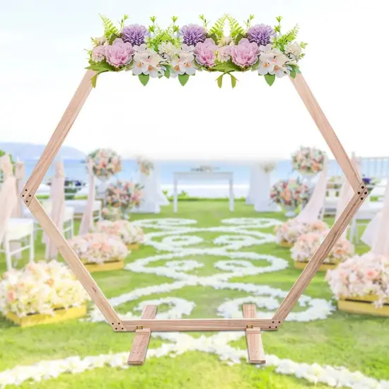 Hexagonal Wooden Wedding Arch Backdrop Decor {4}