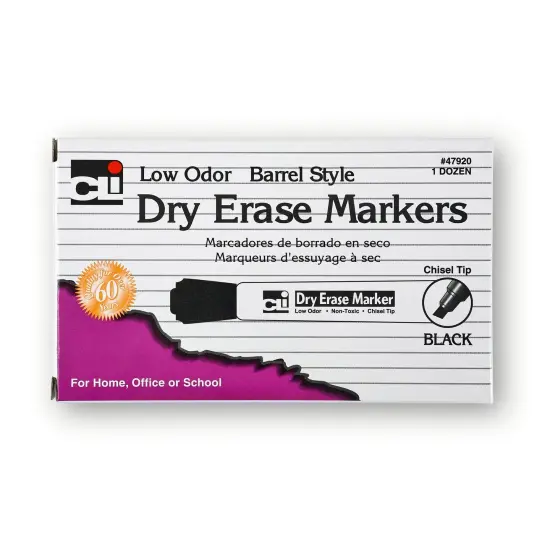 Dry Erase Markers, Barrel Style, Chisel Tip, Black, 12 Per Pack, 3 Packs {3}