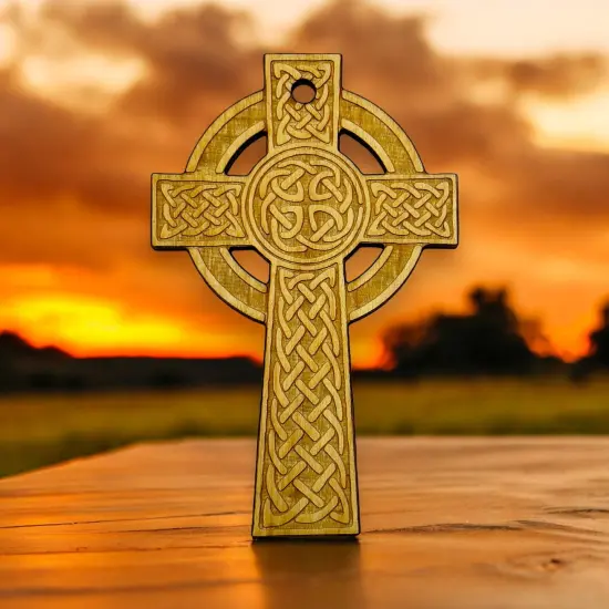 Ornament - Celtic Cross - Raw Wood 2x4in {5}