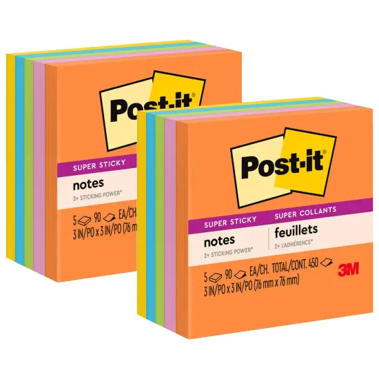 Super Sticky Notes, 3 in x 3 in, Energy Boost Collection, 5 Pads/Pack, 2 Packs {1}