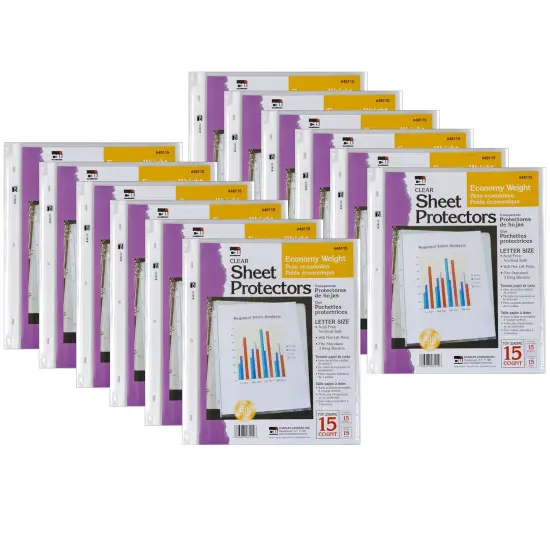 Sheet Protectors, Economy Weight, Letter Size, Clear, 15 Per Packk, 12 Packs {1}