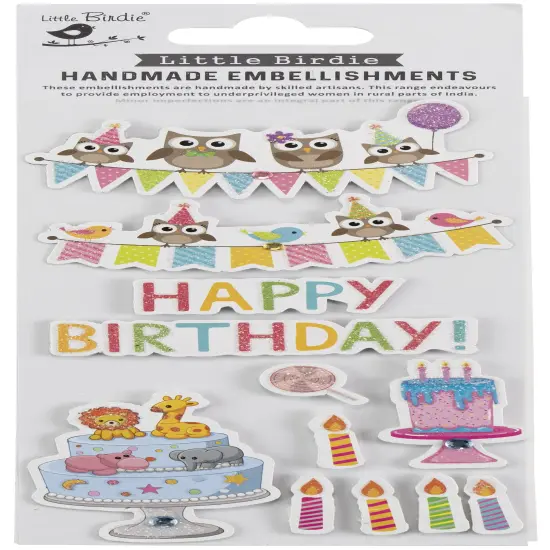 Little Birdie 3D Glitter Embellishment 12/Pkg-Birthday Celebration {1}