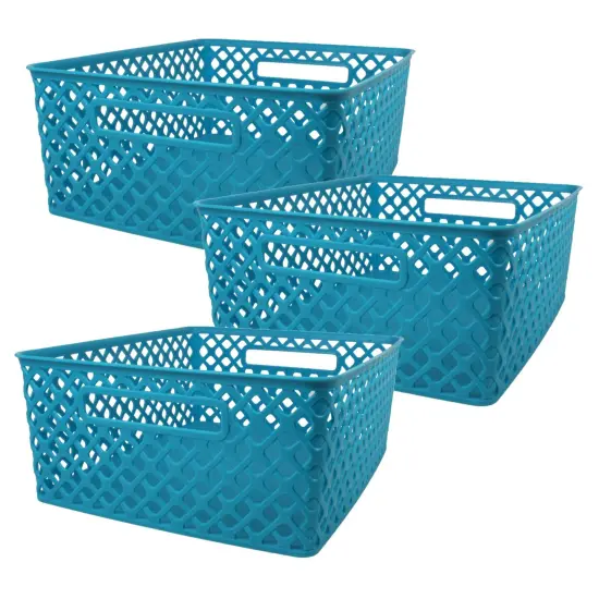 Woven Basket, Medium, Turquoise, Pack of 3 {1}