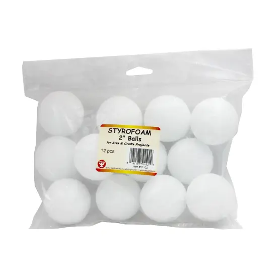 Craft Foam Balls, 2 Inch, White, 12 Per Pack, 3 Packs {2}