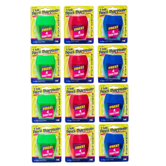 3 Hole Pencil Sharpener w/catcher, Assorted Colors, 12 per Pack, 2 Packs {1}