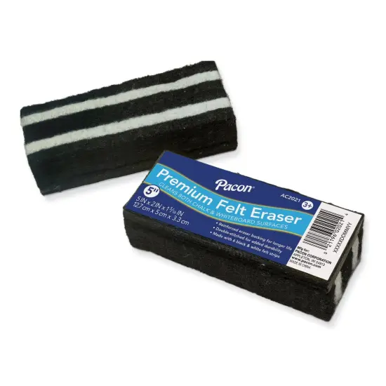 Chalk & Whiteboard Eraser, Premium, 6 Black & White Felt Strips, Double-Stitched, Reinforced Backing, 5", Pack of 12 {2}